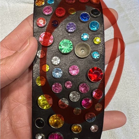 Black Genuine Leather Swarovski Crystal Belt - Picture 8 of 16